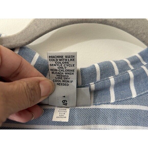 Catherine’s Size 2X Blue Striped 3/4 Sleeve Lagenlook Draped Top Chambray - Picture 4 of 6